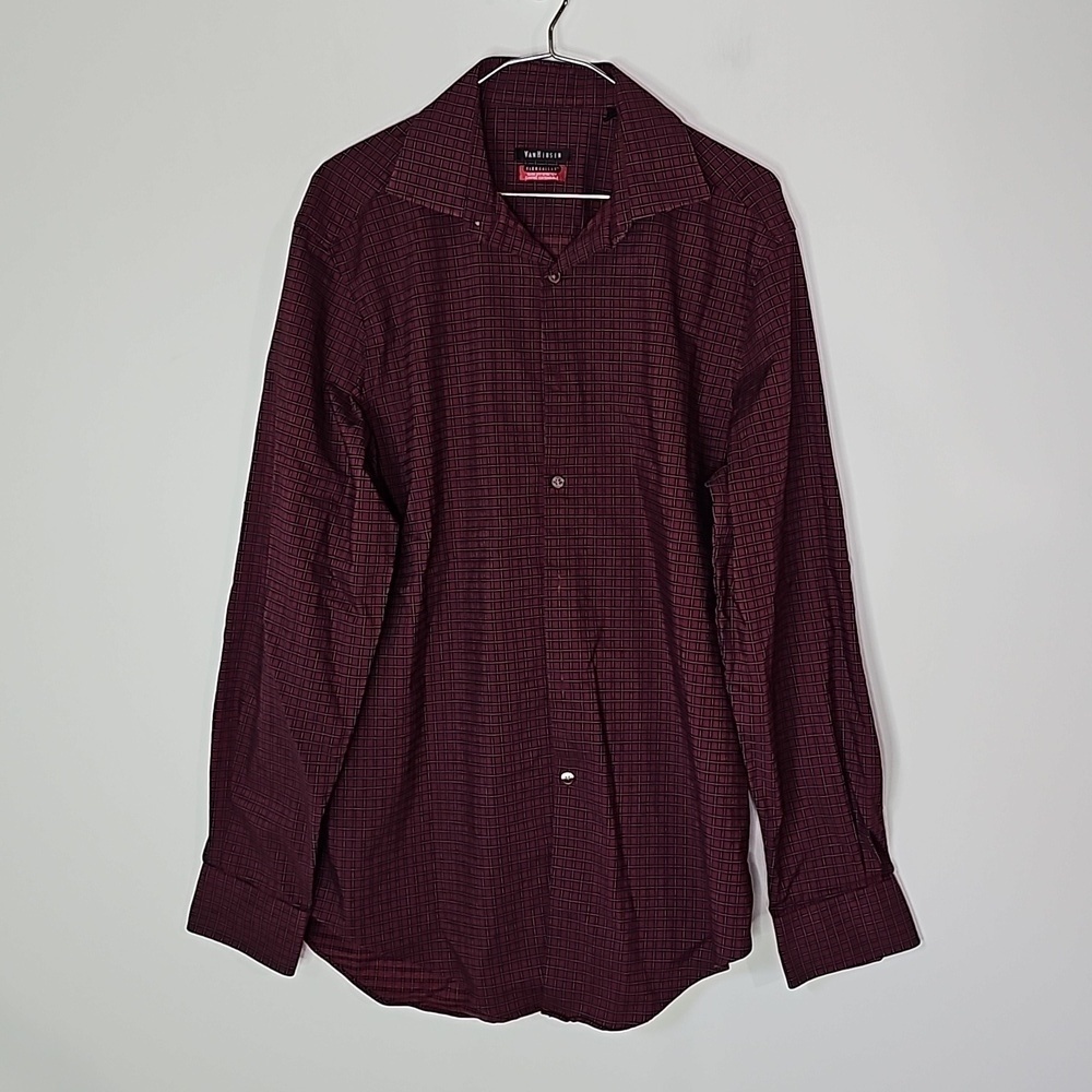 Van Heusen 15 1/2" flex collar long sleeve maroon button down shirt
